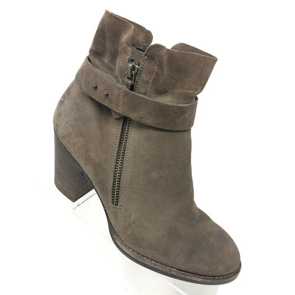 Paul Green Boots Women's 7 Brown Suede Zip Ankle Strap Heel Bootie Heel